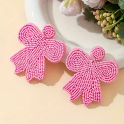 Dvacaman Boho Handmade Beaded Bow Drop Earrings,Bohemian Seed Bead Earrings,Perfect Gifts for Daily Wear and Parties