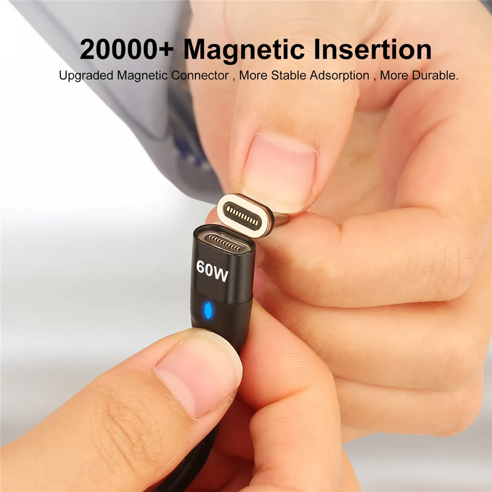 USLION 60W USB C to USB C Magnetic Cable Super Fast Charging Wire QC 3.0 Type C to Micro USB Cord With USB C to USB A Convertor