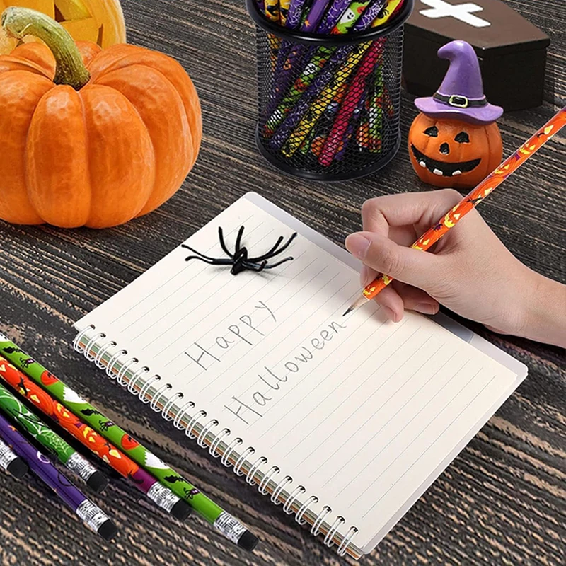 Premium Wooden Halloween Pencils – with Spooky Seasonal Patterns, Ideal for Masquerade, Celebrations & Desk Organization TMZ