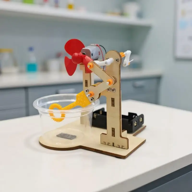 Kids Learning Toy - DIY Wooden Bubble Machine Set for Science Experiments