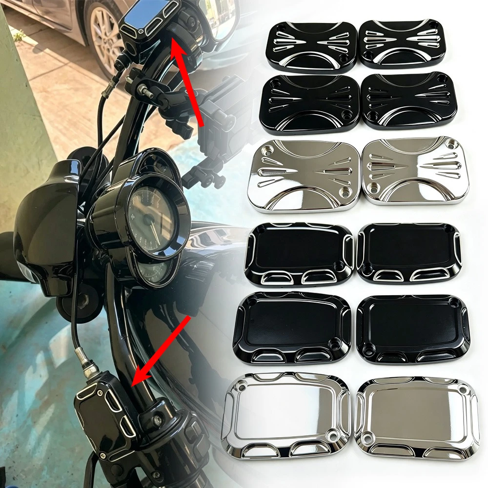 2x Motorcycle CNC Brake Reservoir Master Cylinder Cover For Harley Touring Road King Street Electra Glide Ultra V-Rod Night Rod