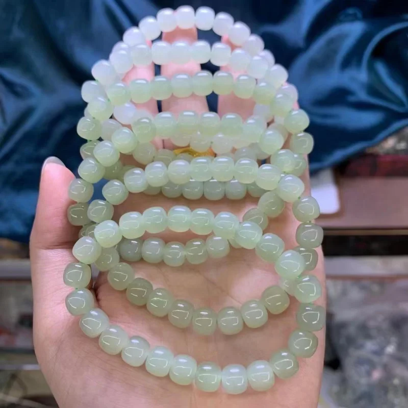 Qinghai Material Clear Water 7 * 8mm Color Uniform Hetian Jade 7 * 8mm Bracelet