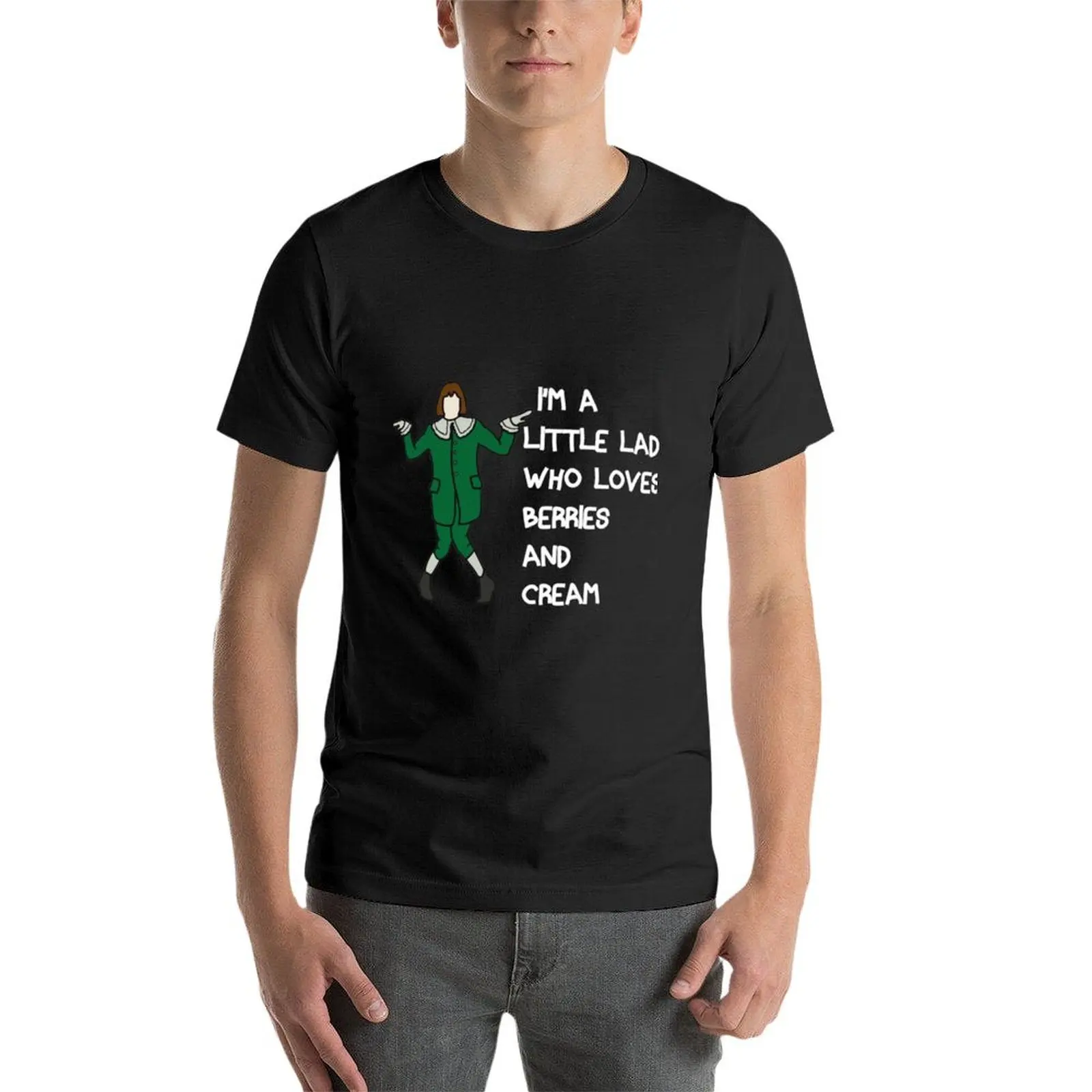 Camiseta de anime de bayas y crema para hombres, camisetas de baile de Little Lad, camisetas lindas de sudor, camisetas negras de talla grande