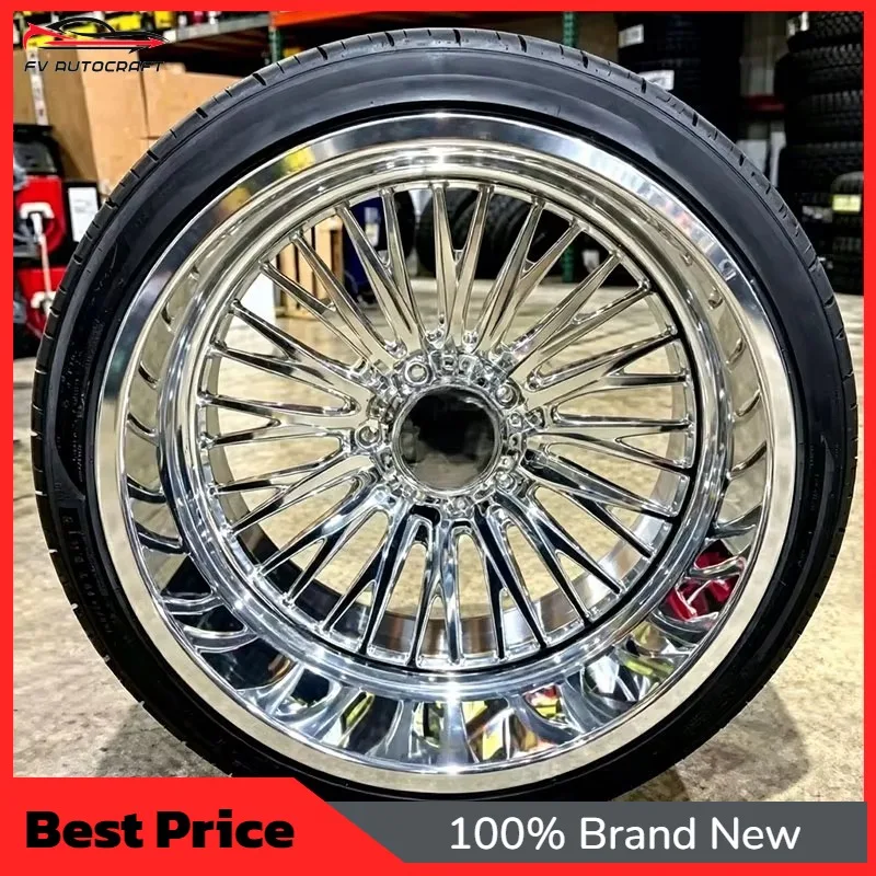 【2026】20 22 24 26 28 30 Inch Custom H Style Forged Pickup Wheels Deep Concave Chrome Offroad Truck Rims