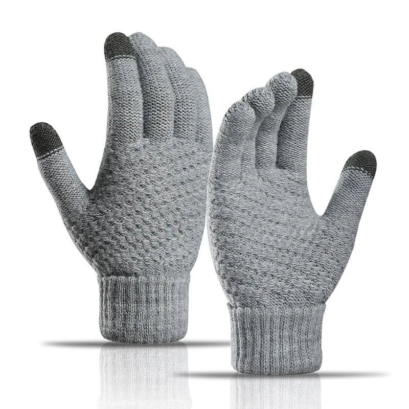 Guantes cálidos de invierno para hombre y mujer, manoplas de punto clásicas elásticas con pantalla táctil, guantes de conducción para ciclismo al aire libre con dedos completos