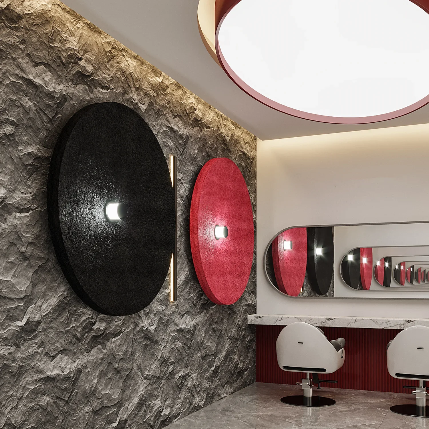 The three-dimensional decoration of the hair salon, luxurious breathing light decoration of the hair salon mirror table