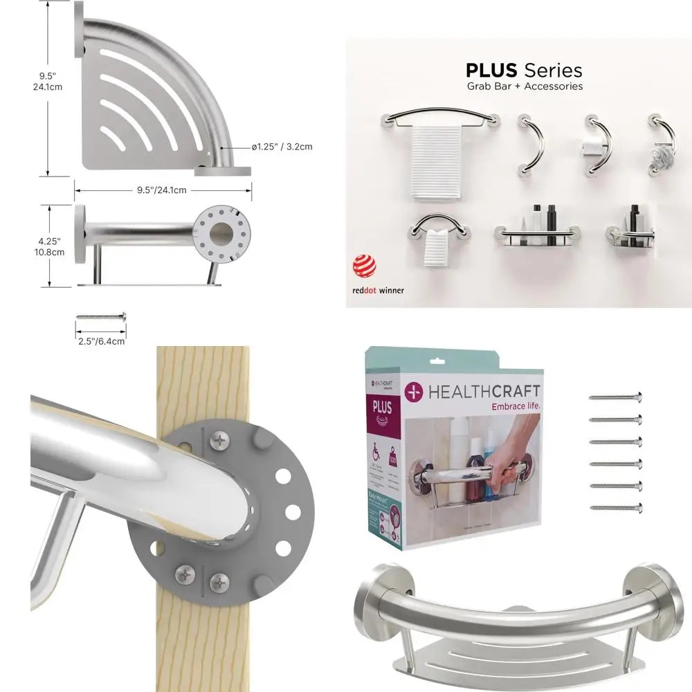 

9.5 ADA Compliant Corner Shelf and Grab Bar, 500 lbs Support, Wall-Mounted Safety Aid for Elderly in Brushed Stainless