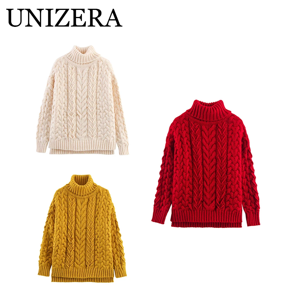 

New Women's High Collar and Flip Collar Handmade Thread Rope Twisted Flower Knitted Hoodie Sweater