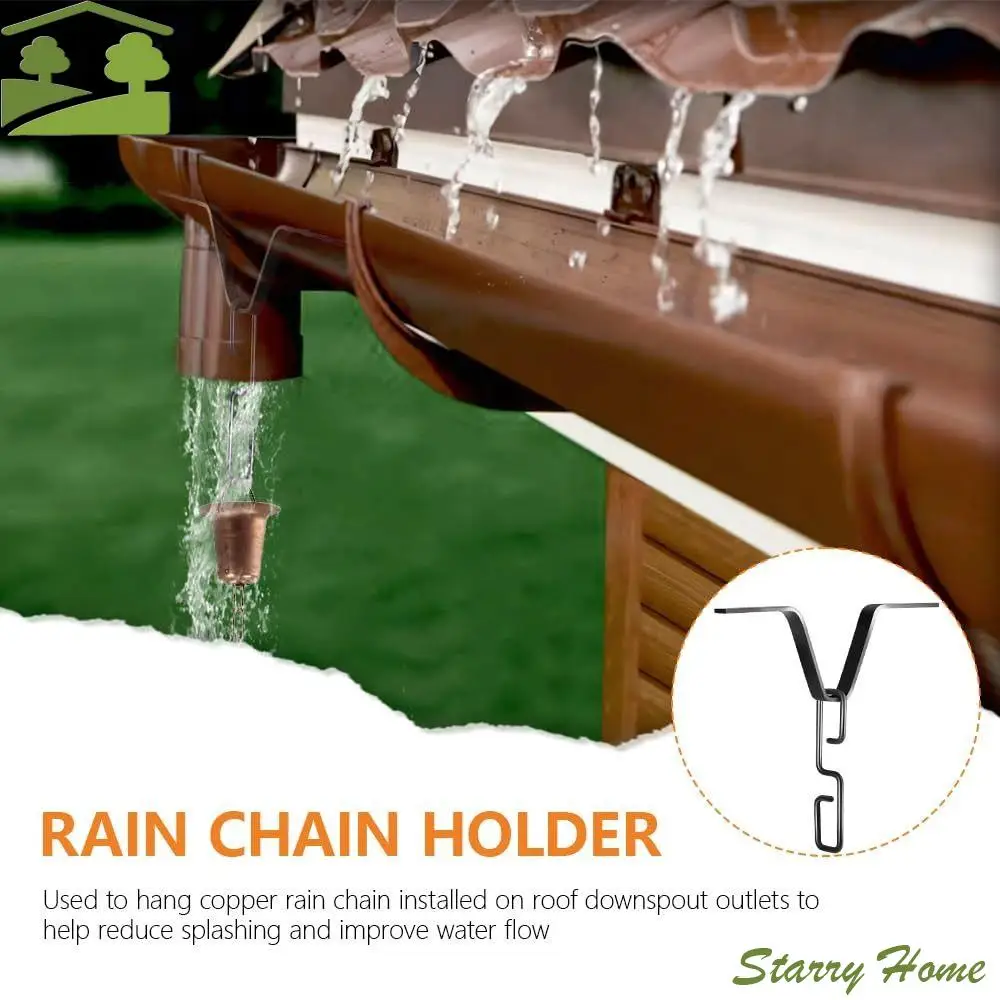 Black Rain Chain Adapter Iron Heavy-Duty Gutter Adapter V Shaped Design Easy Installation V Shaped Hook Rainwater Collection