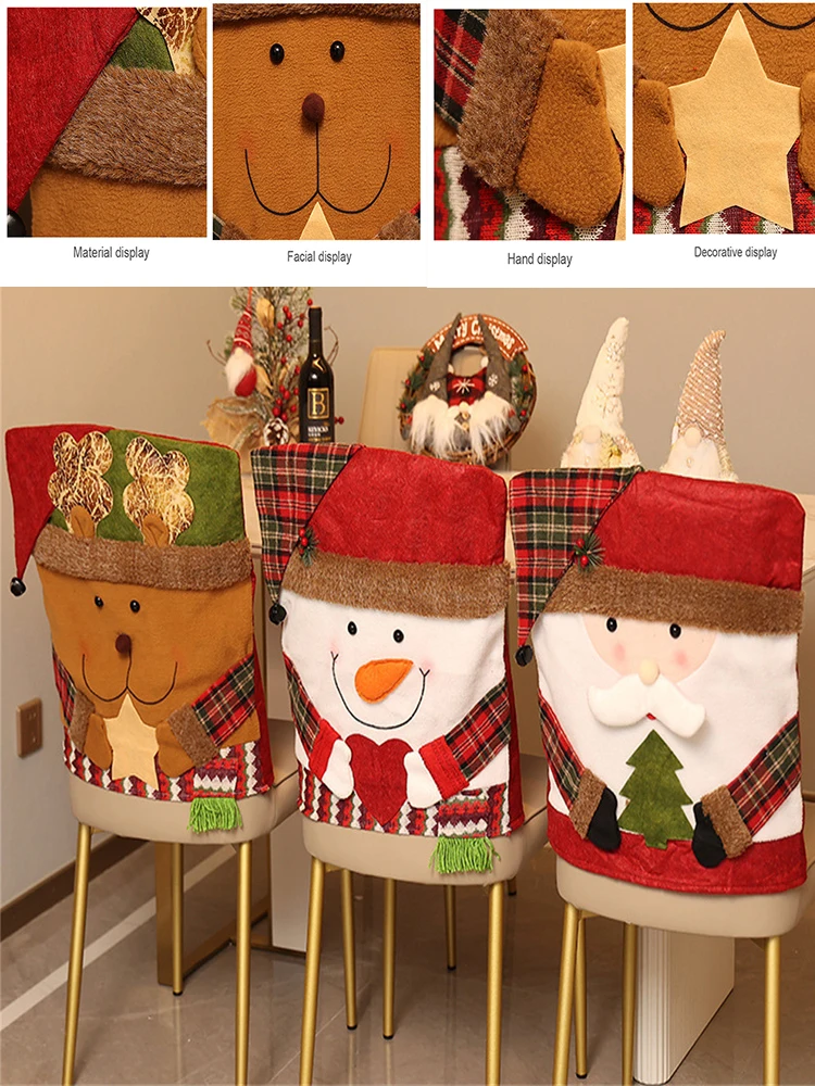 Christmas Chair Covers Seat Cover Home Decor Christmas Decoration Figurine Chair Cover Reindeer Snowmen Santa Claus Ornaments