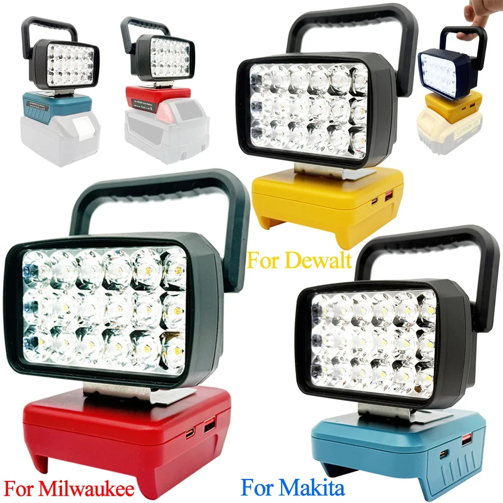 Portable Lanterns Lamp 18 Beads LED Work Light Spotlight Torch for Makita BL1830 for Milwaukee for Dewalt 18V 20V Li-ion Battery