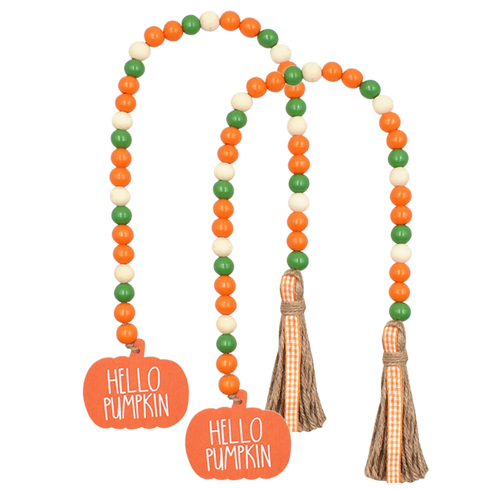 

2 Pcs Spring Beads Pumpkin Tag Decoration Fall Outdoor Wood Decorations Garland