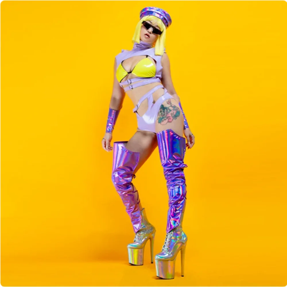 Erwachsene Jazz Dancewear Rave Festival Outfit Nachtclub Sexy Pu Leder Gogo Tanzen Kleidung Mädchen Gruppe Tänzerin Bühne Kostüm