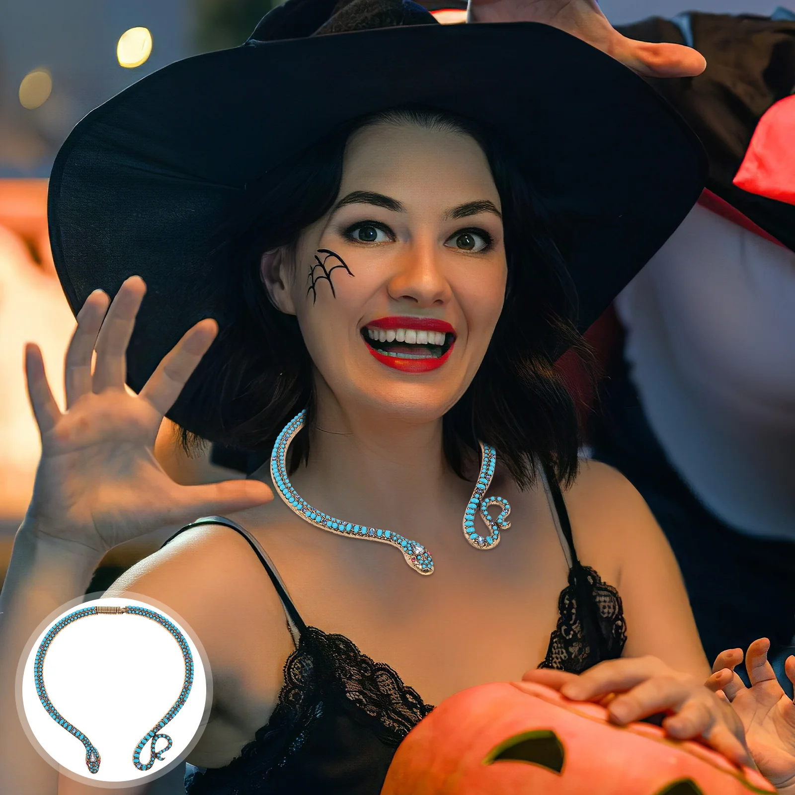 

1pc Alloy Rhinestone Snake Necklace, Short Clavicle Chain For Women, Retro Animal Jewelry, Snake-Shaped False Collar,