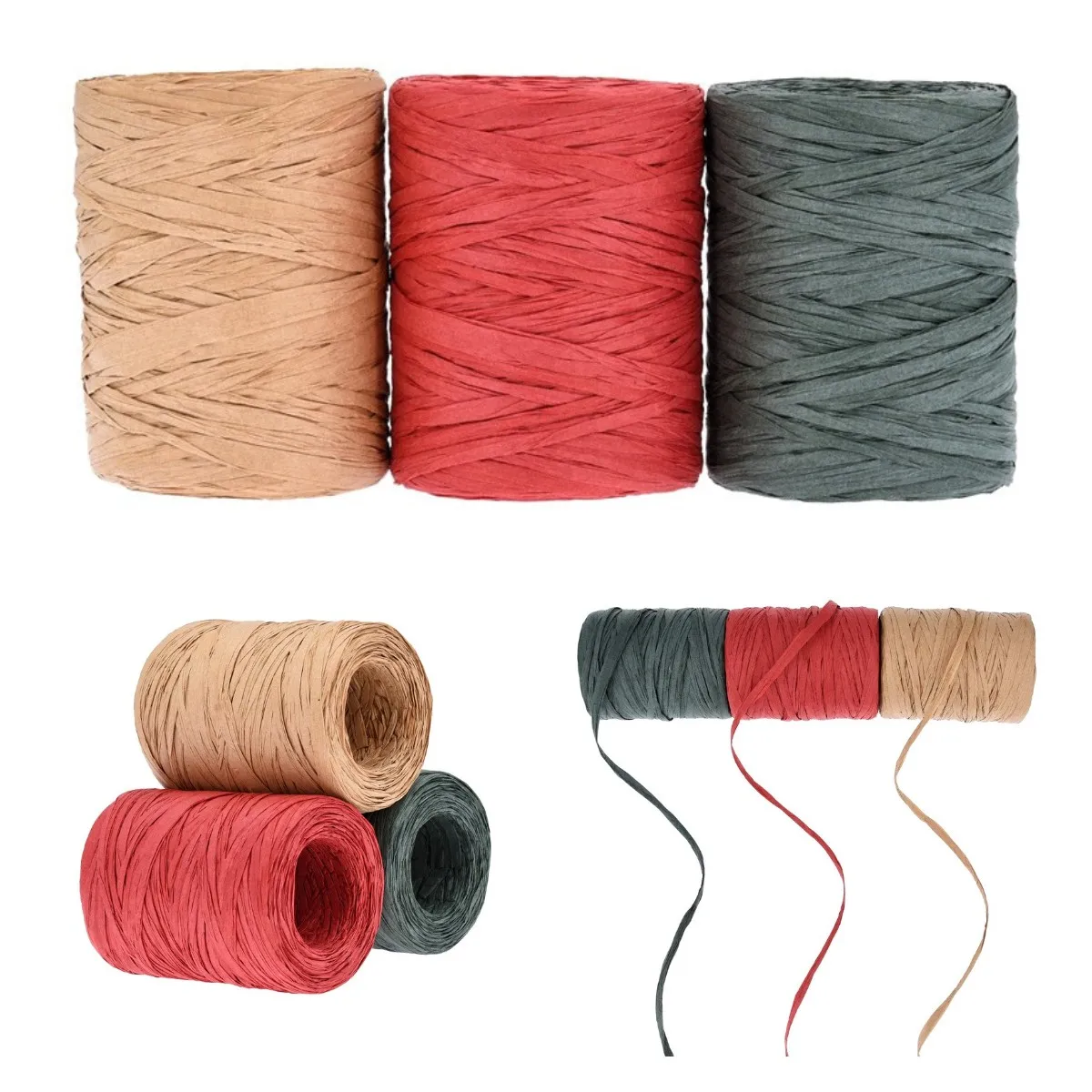 

100M Raffia Paper Rope Reel Cord Red Natual Green String 5mm for DIY Gift Packaging Ties Environmental Wired Craft Decoration