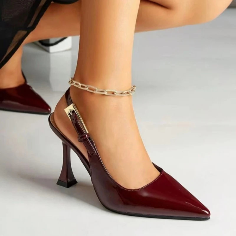 

2026 Women's British Style High-Quality High-Heeled Sandals, Elegant High-Heeled Leather High Heels with Buckle, Plus Size Mules