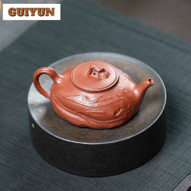 140ml Handmade Yixing Purple Clay Teapot Handmade Lotus Leaf Pot Raw Ore Downhill Mud Tea Maker Kettle Chinese Zisha Teaset Gift