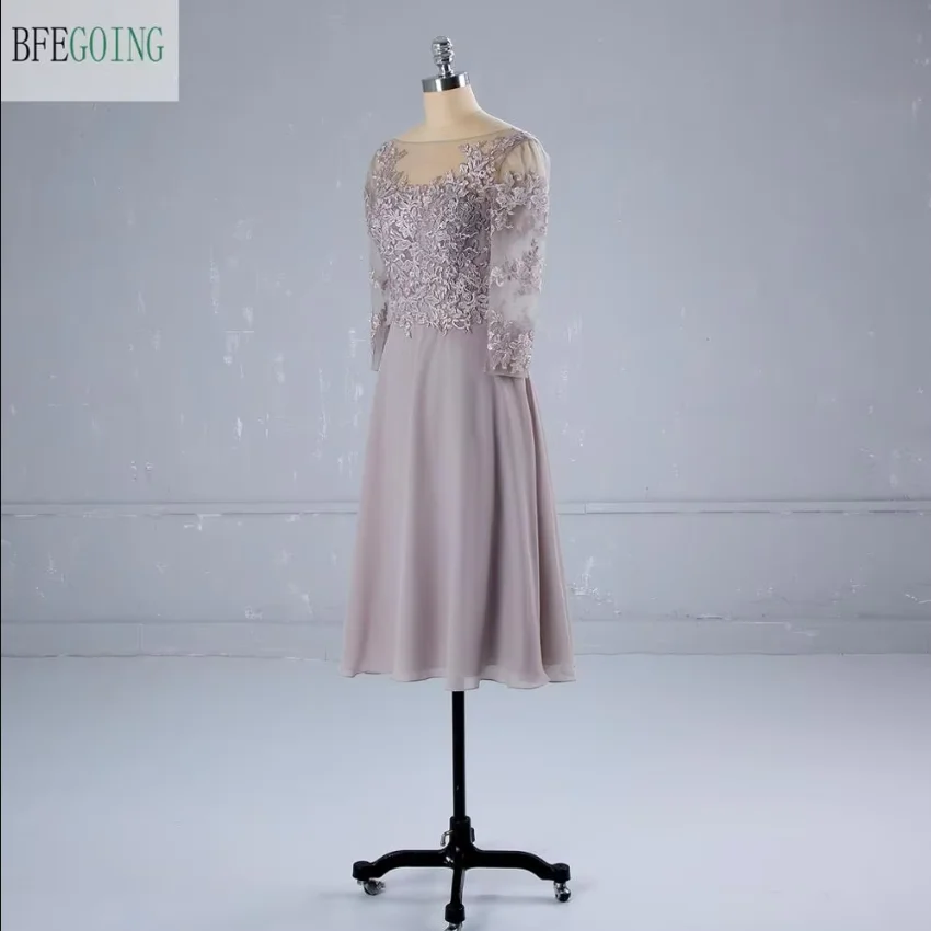 

Chiffon Lace Mother Of The Bride Dresses Knee-Length Long Sleeves