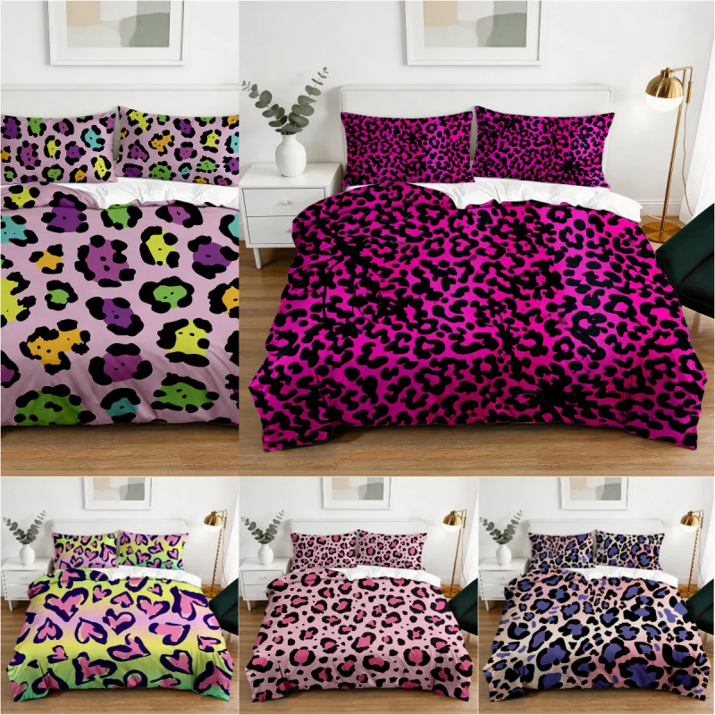 Duvet Cover Set Fashion Leopard Print, Comforter Cover Bedding Set No Filler, Soft Fabric For Family Bedroom Daily Use