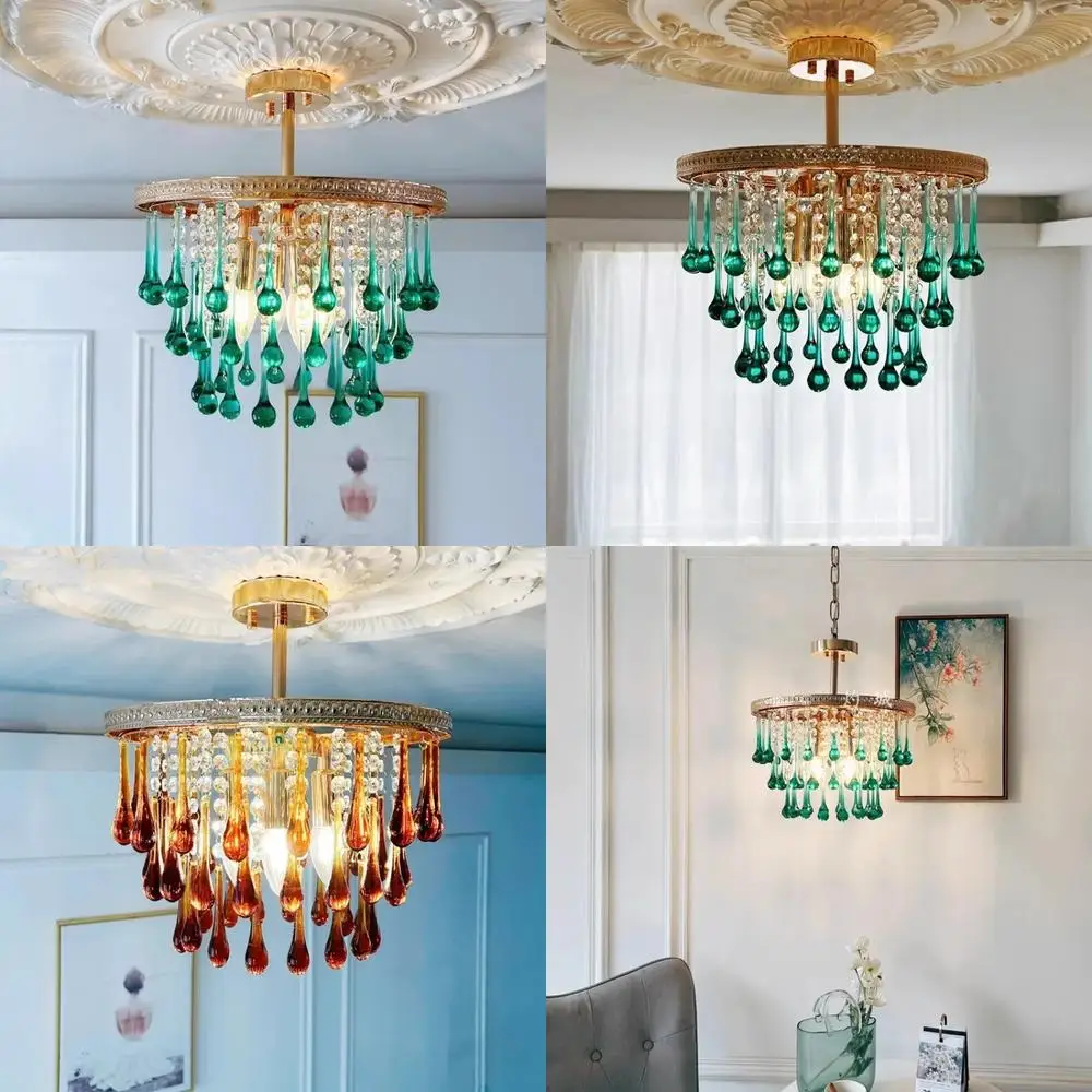2025 الحديثة الفرنسية كريستال ثريا تركب بالسقف غرفة نوم فاخرة قطرة الماء قلادة ضوء للفندق المعيشة غرفة الطعام إضاءة ديكوريّة