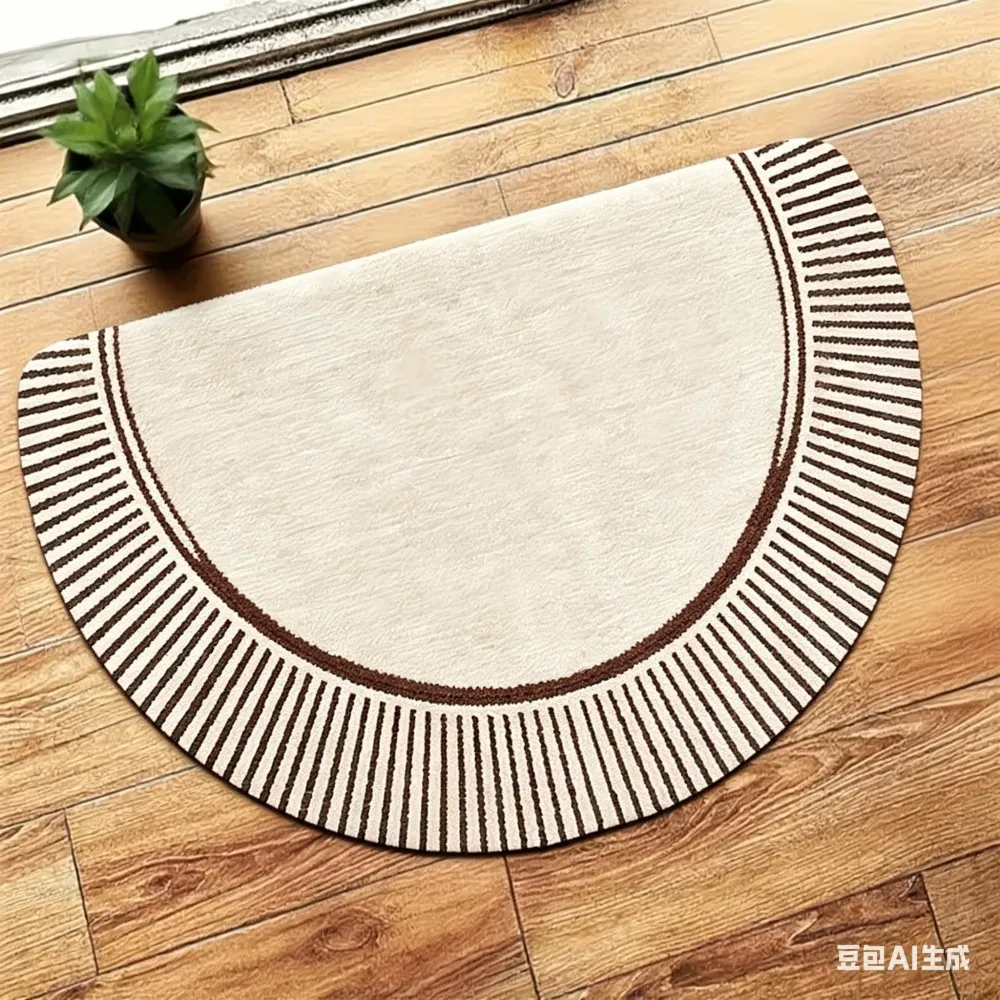 Modern Blue Striped Semicircle Door Mat Minimalist Navy Welcome Rug Anti-Slip Entrance Floor Mat for Home Porch Entryway Decor