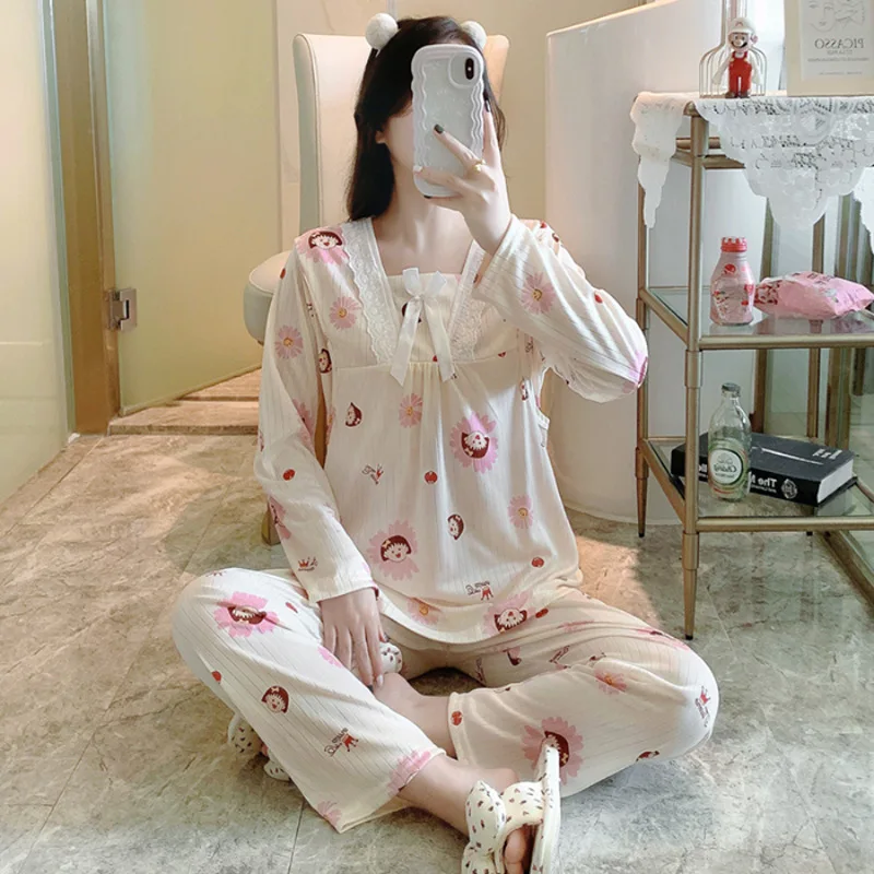 Pregnant Pajamas Set Spring and Autumn Breastfeeding Homewear Thin Summer Pajamas Women Postpartum Nursing Clothing Set Winter