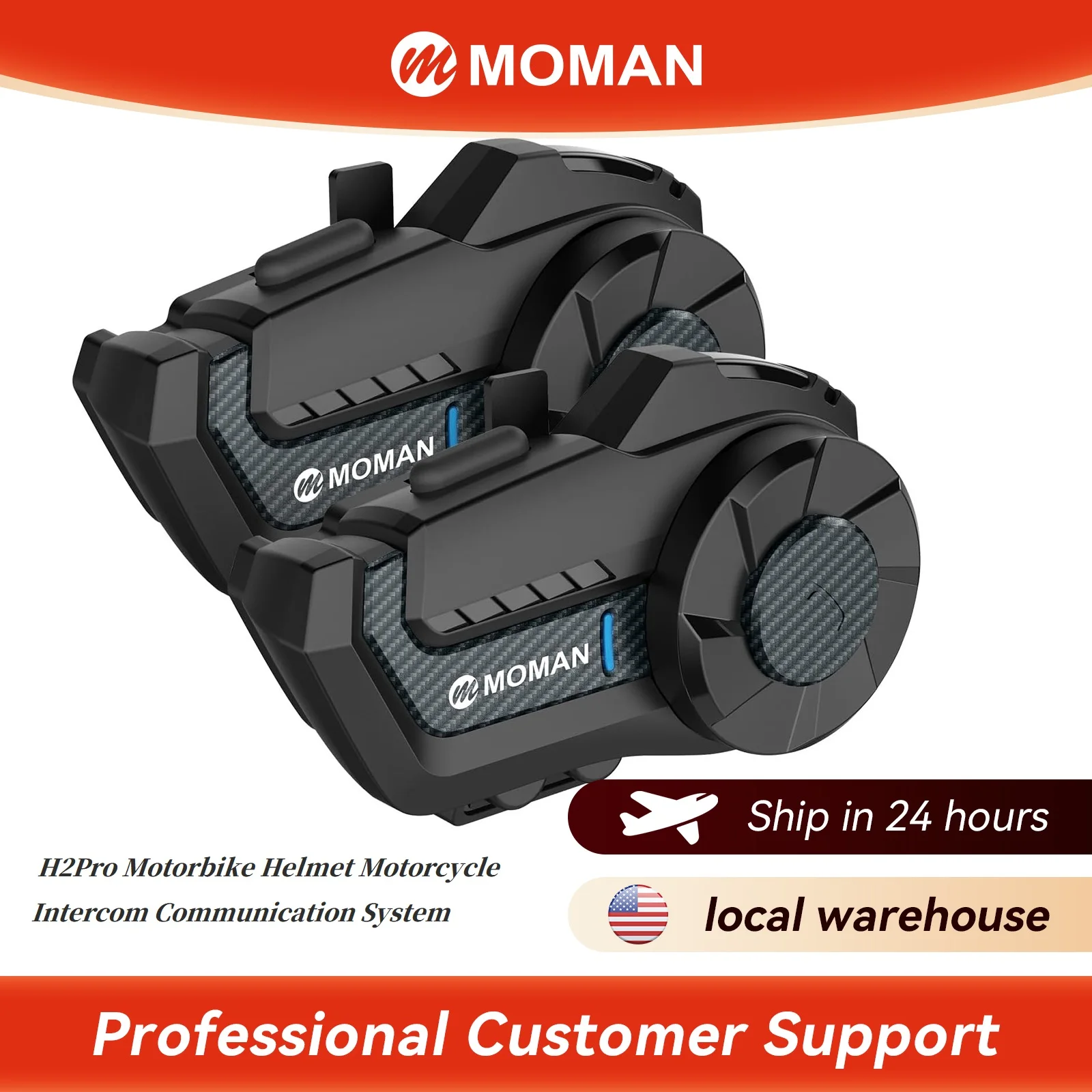Moman H2Pro Motorbike Helmet Motorcycle Intercom Communication System up to 1000M with DSP&CVC Noise Cancellation FM Music Share