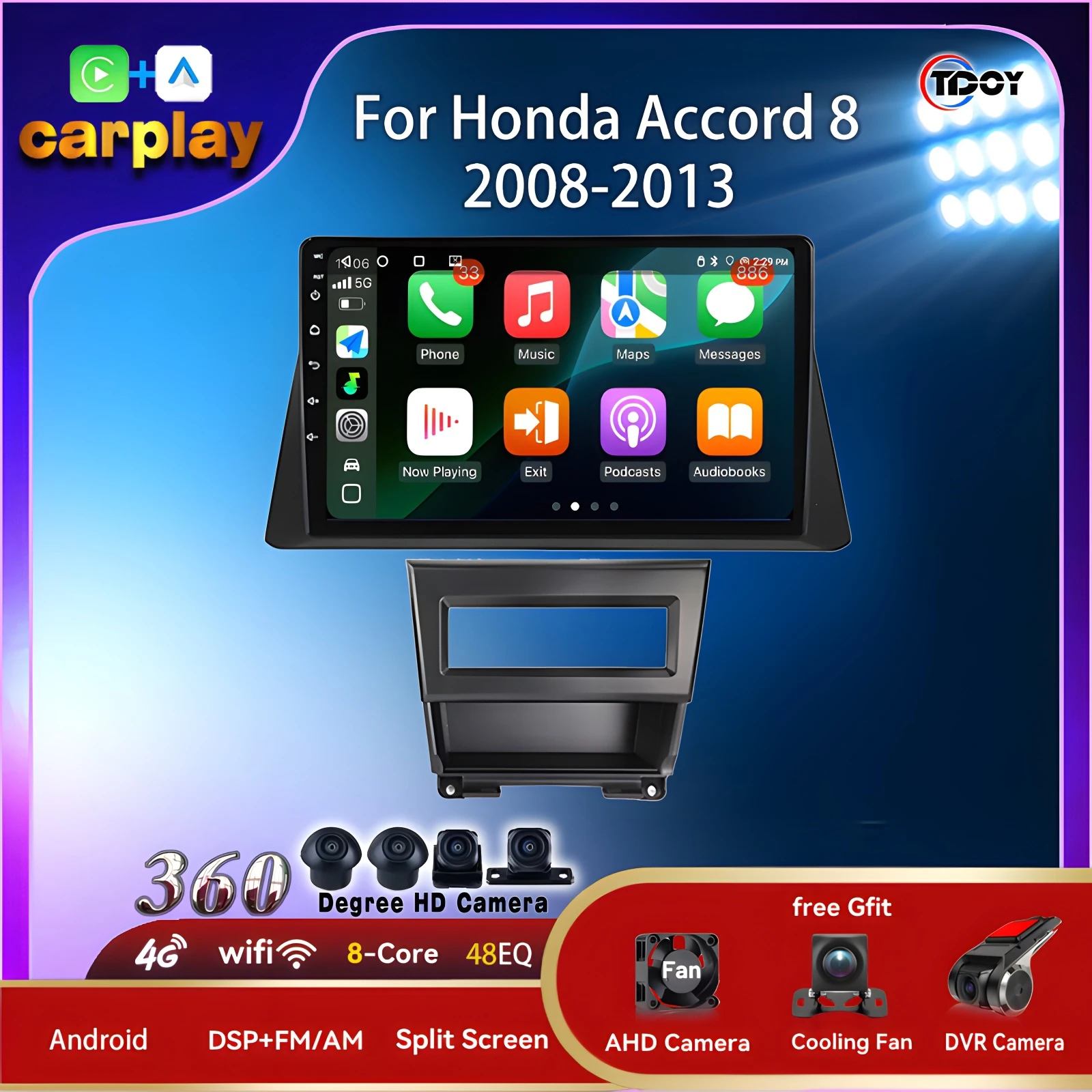 

Беспроводное авторадио Carplay для Honda Accord 8 2008-2013, Android, авто, мультимедиа, автомобильный Bluetooth, GPS, DSP, FM, автомобильная стереосистема