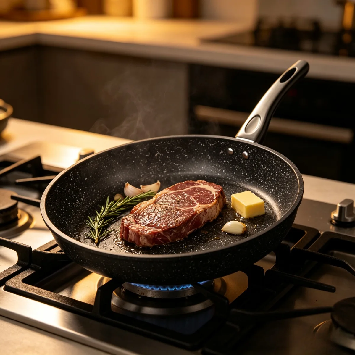 1 Pcs Nonstick Maifan Stone Fry Pan Flat Bottom Omelette Skillet Light Oil for Eggs Steak Pancakes All Stovetop Compatible