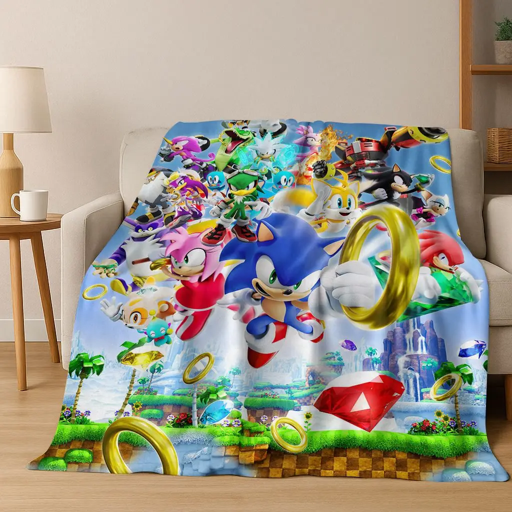Klassische S-Sonic-Cartoon-Spiel-Flanelldecke, weiche, warme Überwurfdecke für Bett, Schlafzimmer, Wohnzimmer, Reisen, Picknick, Büro, Geschenk für Kinder