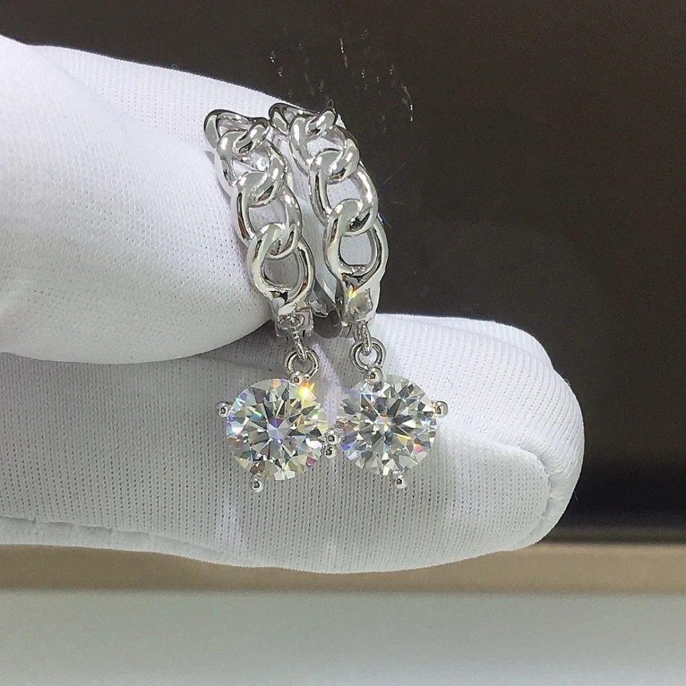 S925 2 Carats Natural Moissanite Diamond Earrings Fashion Elegance Jewelry Birthday Crystal Women Mature Charm Gift 1Pair
