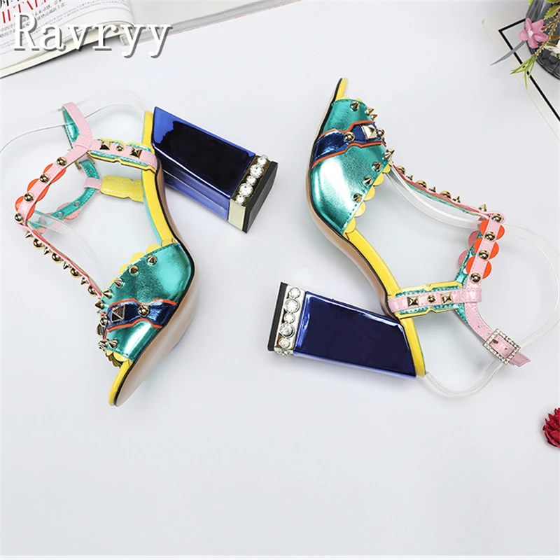 Retro Style Rivet Sandals Summer Women\'s Luxury Design Peep Toe Chunky High Heel Summer Shoes Fashion Runway Party Shoes