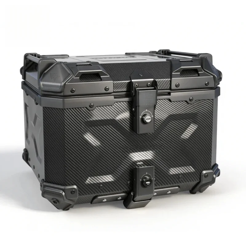 High Quality 4L-X Aluminum Alloy Motorcycle Tail Box, Carbon Fiber Pattern Transfer Print With Black Handle