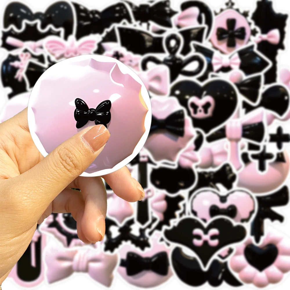 10/30/50pcs Cute 3D Black Pink Bow Stickers Aesthetic Cartoon Decals DIY Laptop Notebook Diary Phone Decoration Sticker Kids Toy