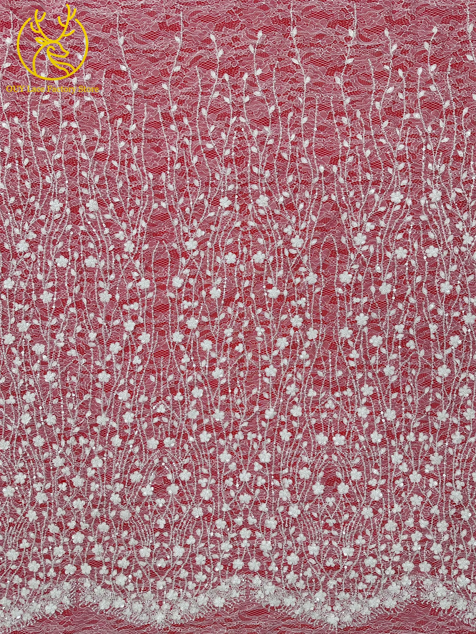 Olivgrüner afrikanischer Brautkleid-Spitzenstoff 2026, hochwertige nigerianische Pailletten-Stickerei-Spitze für Brautkleider und Partykleider zum Nähen – Detail 11