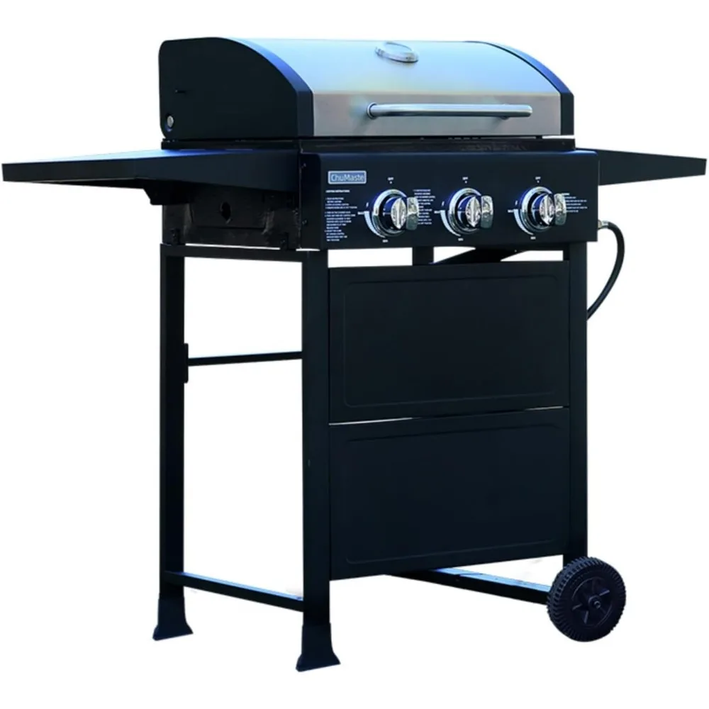 

3 Burner Gas Barbecue Grill, Propane Gas Barbecue Grill, Built-in Accurate Thermometer, Barbecue Grill with Two Foldable Shelves