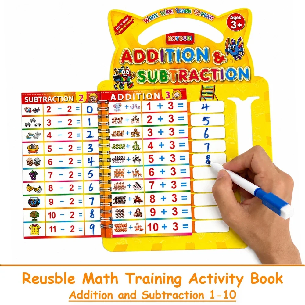 Reusable 1-10 Addition and Subtraction Math Workbook for Kids Learning Mathematical Calculation Exercise Books Teaching Aids