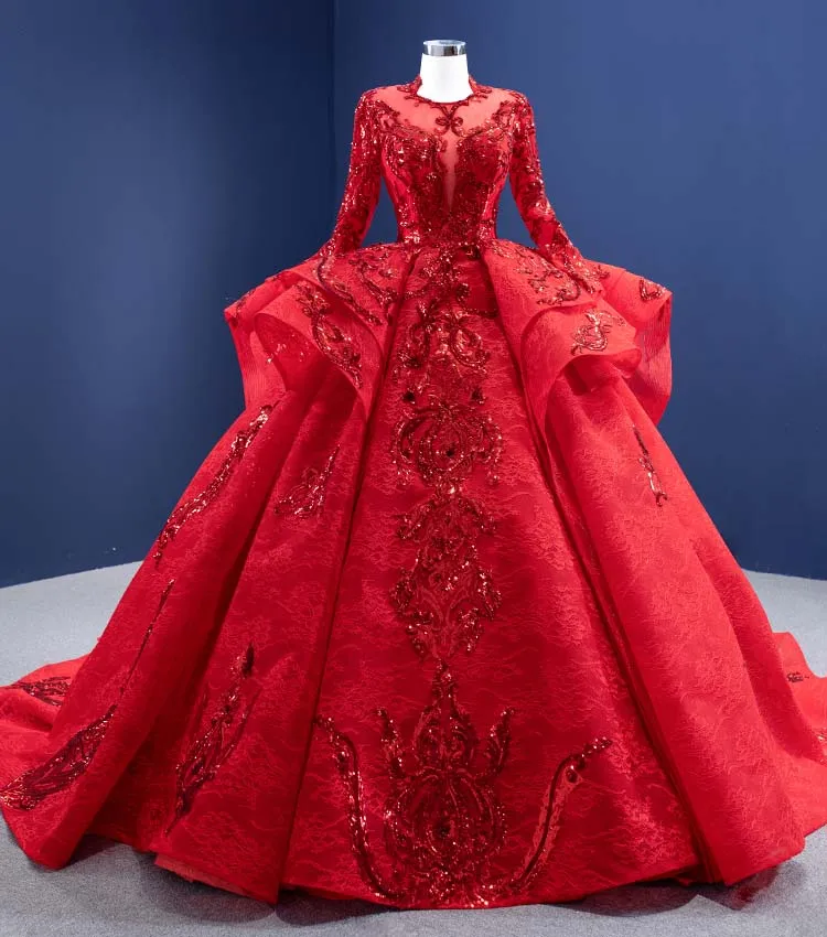 

Red Puffy Quinceanera Dresses Ball Gown Long Sleeves Lace Appliques Mexican Sweet 16 Dresses 15 Anos