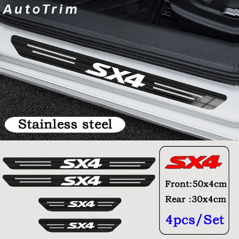 

4pcs Car Stainless Door Sill Strip 3D Metal Brushed Black Threshold Sticker Protection Decorative Strip for Suzuki SX4