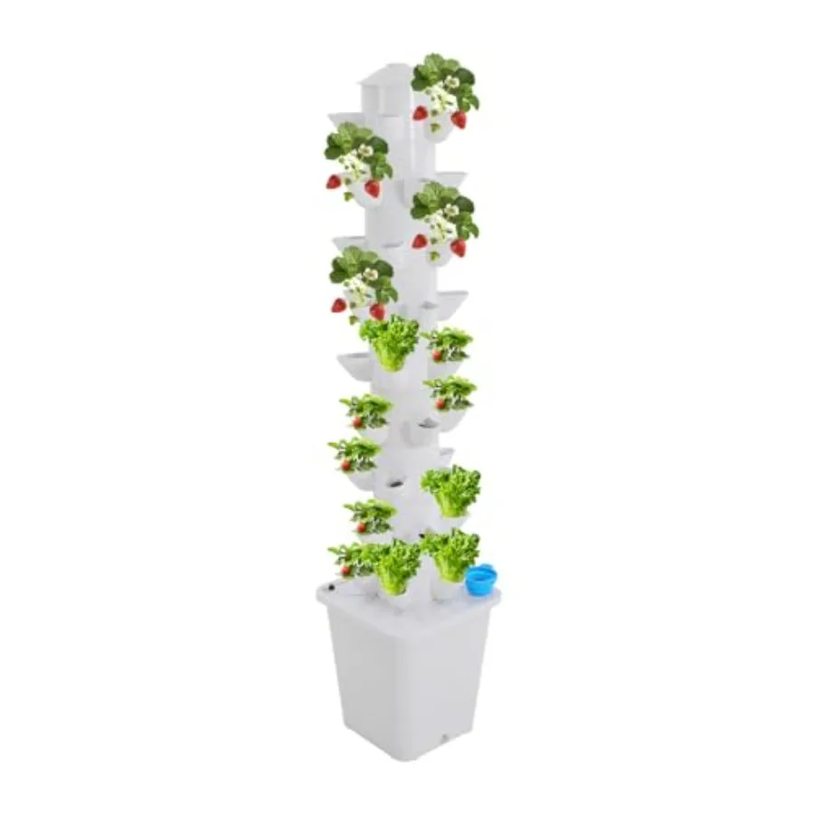 

45-Hole 9-Tier White Hydroponic Growing Tower System with 2.64Gal Tank and DC Pump for Indoor Home Balcony Office Vertical Gard