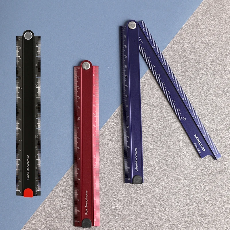 90 degree Aluminum Alloy Metal Foldable Ruler 15cm-30cm Folding Simple Design Stationery Urban Monochrome WSG-CLUW30