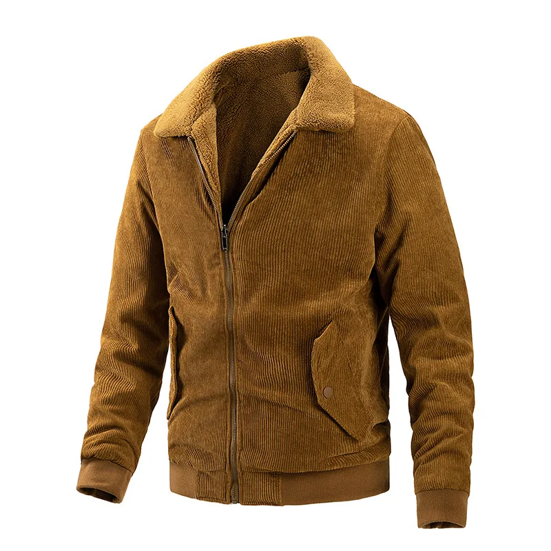 New Fashion Men Corduroy Fleece Warm Down Jackets Quality Man Multiple Pockets Casual Tooling Jackets Male Winter Coats Size 5XL
