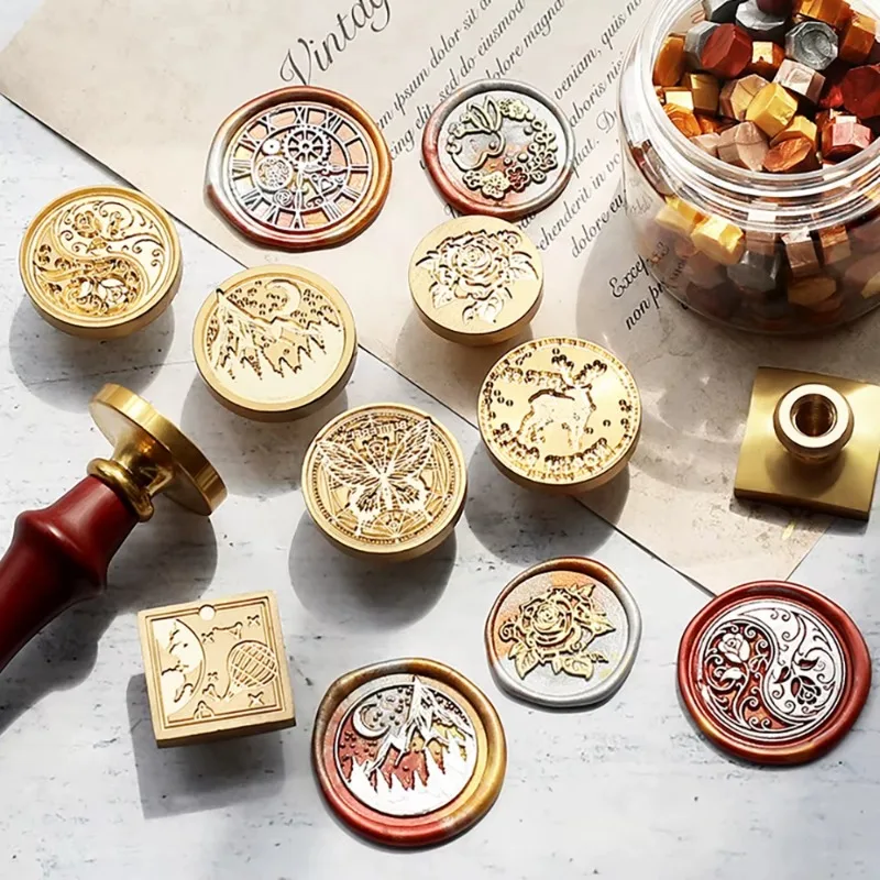 9 Wax Seals+1 Handle, Wax Seal Set, With Sealing Head And Handle, Suitable For Wedding Party Envelope Gift Packaging