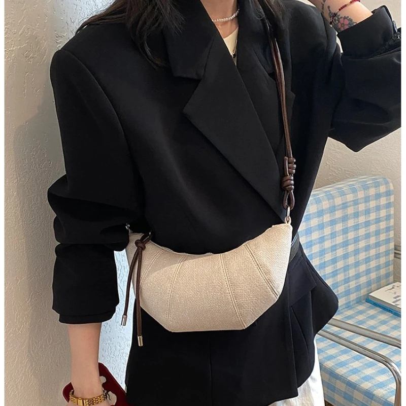 

Women's Canvas Crescent Crossbody Bag With Colorful Strap, For Daily Office, Streetwear, Weekend Travel, Shopping & Errands