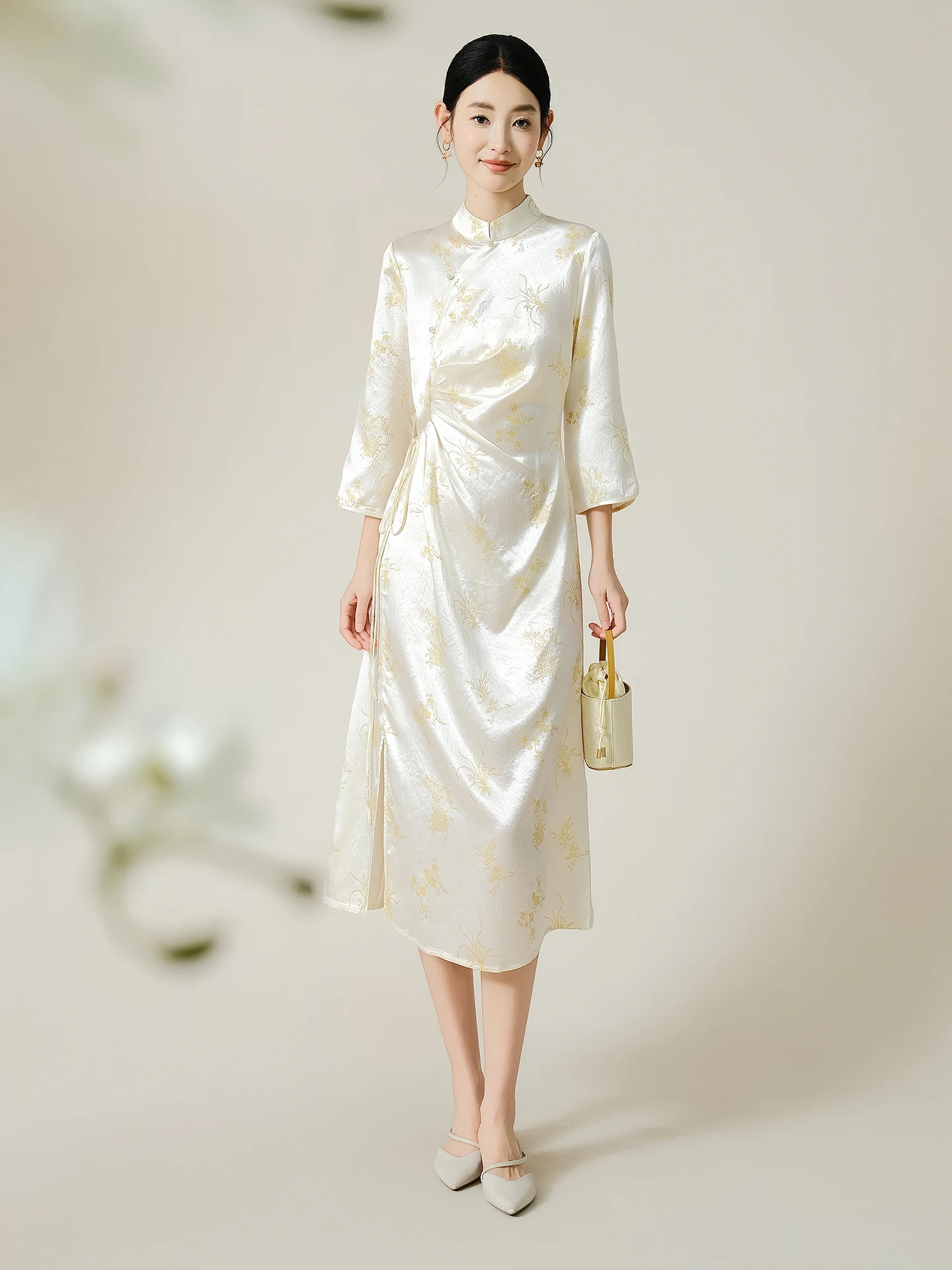 

ibai Summer Slimming Satin Print Dr Women's Faionable Traditional Chinese Sle Clothing Bodycon Concealing Dr