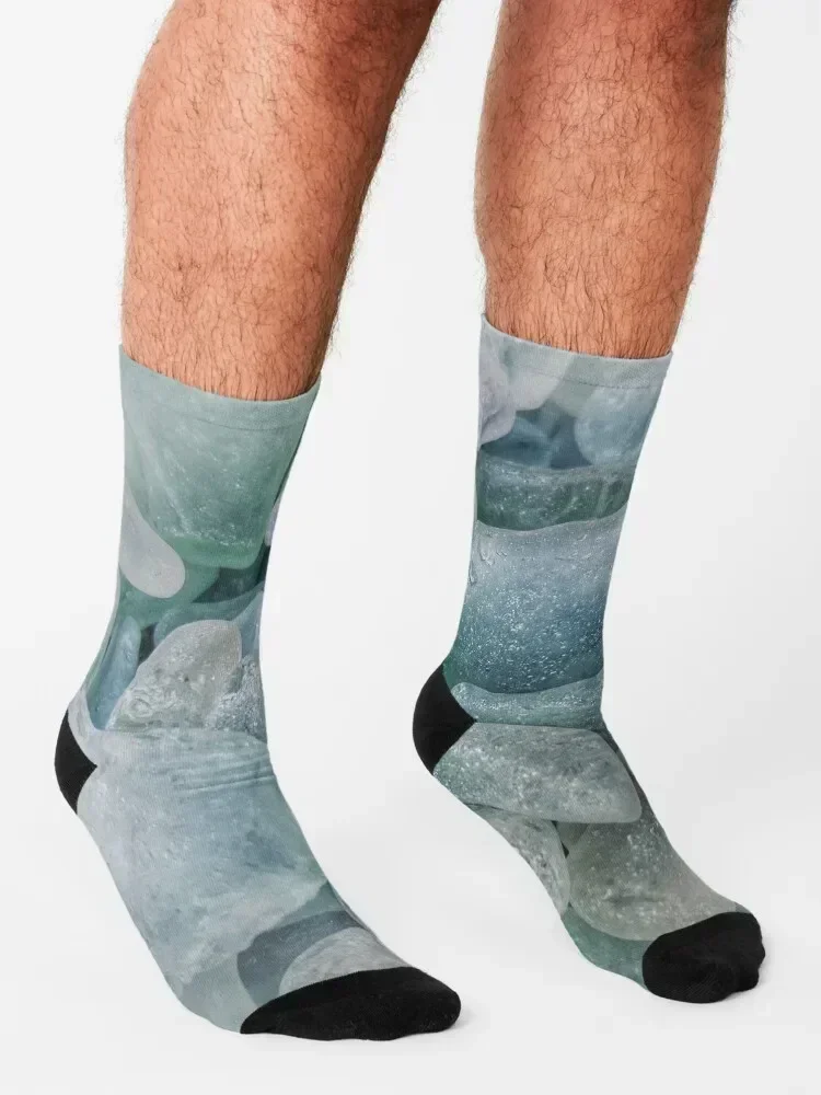 Sea Glass Blues and Sea Foam Collection Pile Socks crazy Soccer hip hop halloween Socks Female Men's
