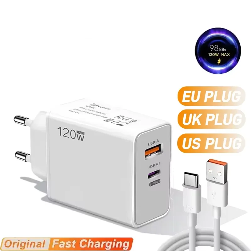 120W Original Charger Turbo Fast EU US UK Wall Hypercharge Adapter Usb 6A Type C Cable For Xiaomi 13 12 11 Ultra Redmi