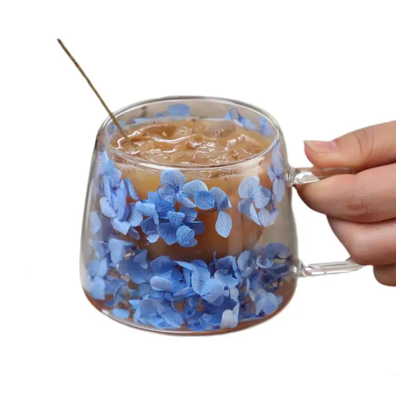 200ml Double Wall Glass Cup Clear Dried Flowers Glass Tea Cup Double Wall Glass Dried Flowers Tea Cup Heat Resistant Tea Cups