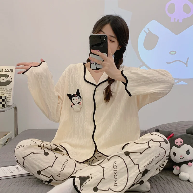 

Новинка, осенняя Милая Повседневная Пижама Sanrio с изображением собаки из нефрита и корицы, штаны с длинными рукавами, комплект из двух предметов для отдыха