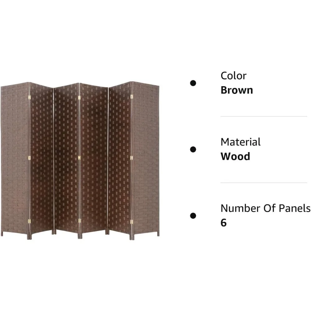 Room Divider Wood Screen 6 Panel Folding Portable Partition  Wood Mesh Woven Design Room Screen Divider Screens Wood